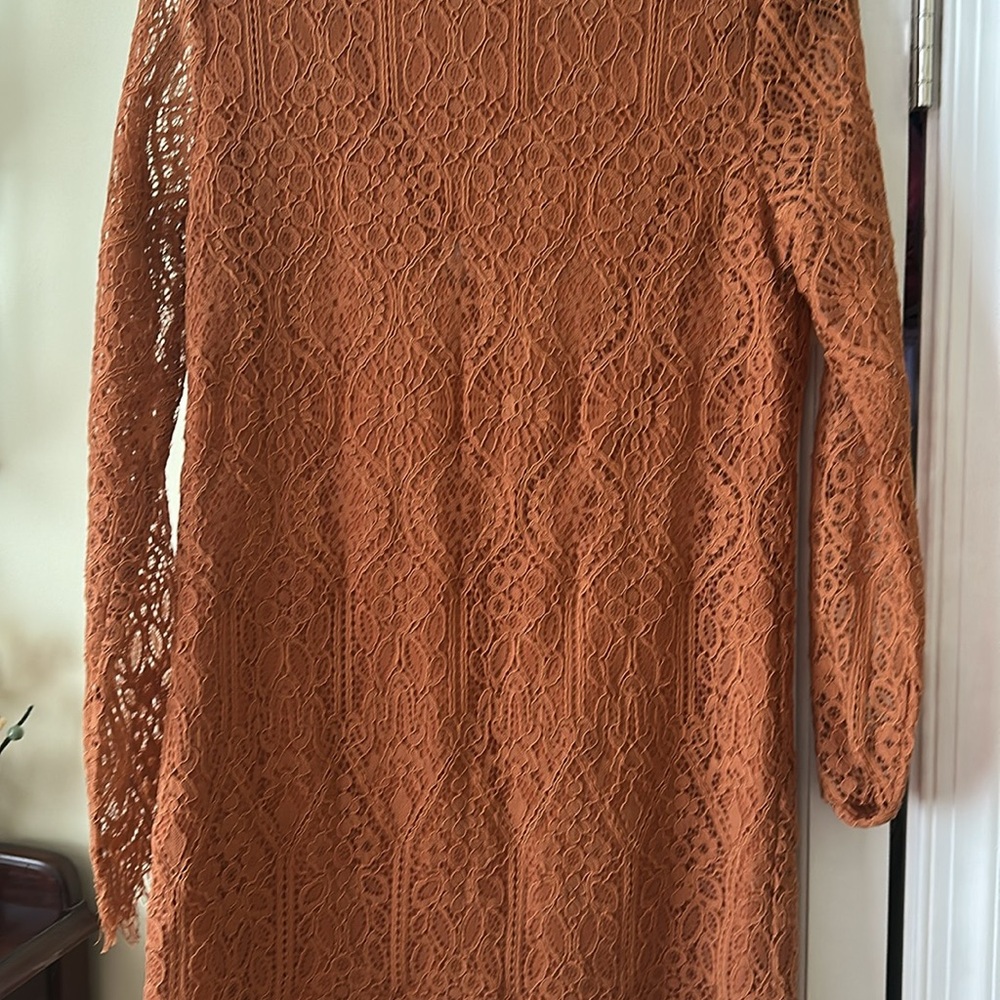 Lucy Paris Elegant Lace Long Sleeve Dress in Rust